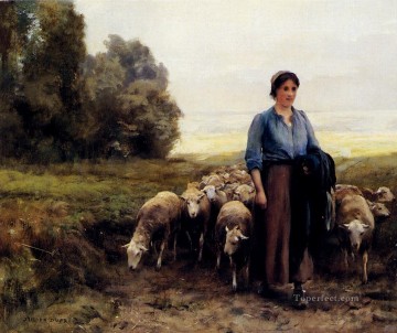 動物 Painting - 羊飼いと群れ